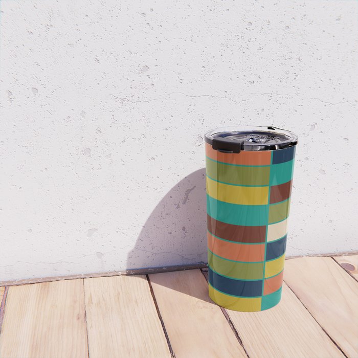 Mid Mod Blocks - Mid-century Modern Geometric Pattern in Mustard, Olive, Teal, and Orange Travel Mug Gallery Image 4