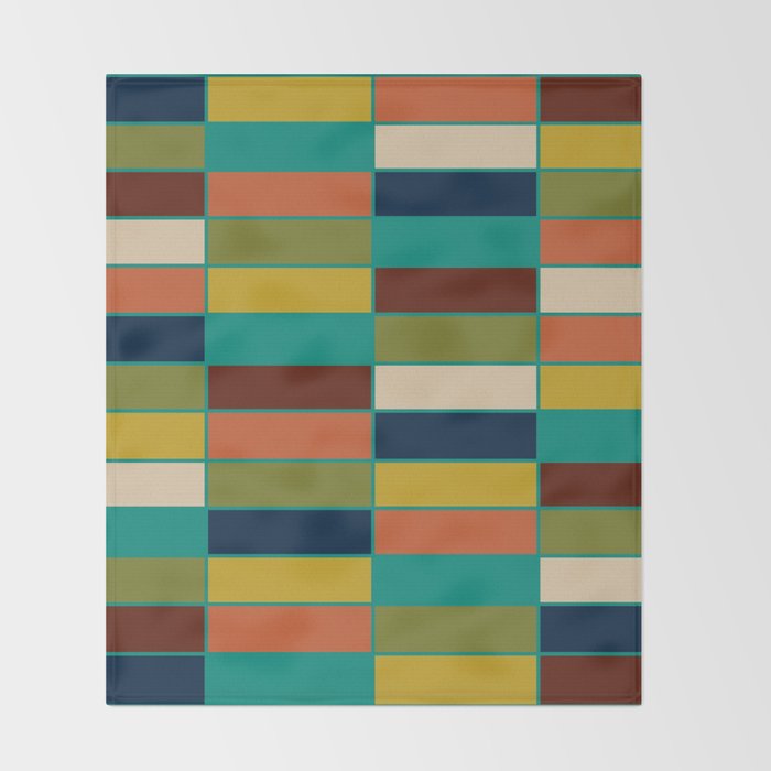 Mid Mod Blocks - Mid-century Modern Geometric Pattern in Mustard, Olive, Teal, and Orange Throw Blanket Gallery Image 2