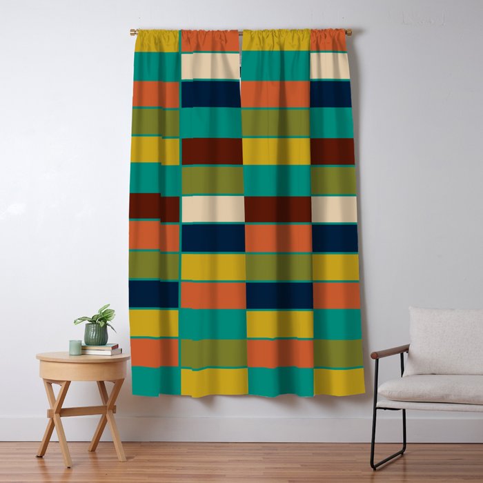 Mid Mod Blocks - Mid-century Modern Geometric Pattern in Mustard, Olive, Teal, and Orange Window Curtain Gallery Image 5