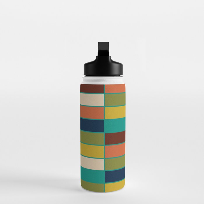 Mid Mod Blocks - Mid-century Modern Geometric Pattern in Mustard, Olive, Teal, and Orange Water Bottle Gallery Image 3