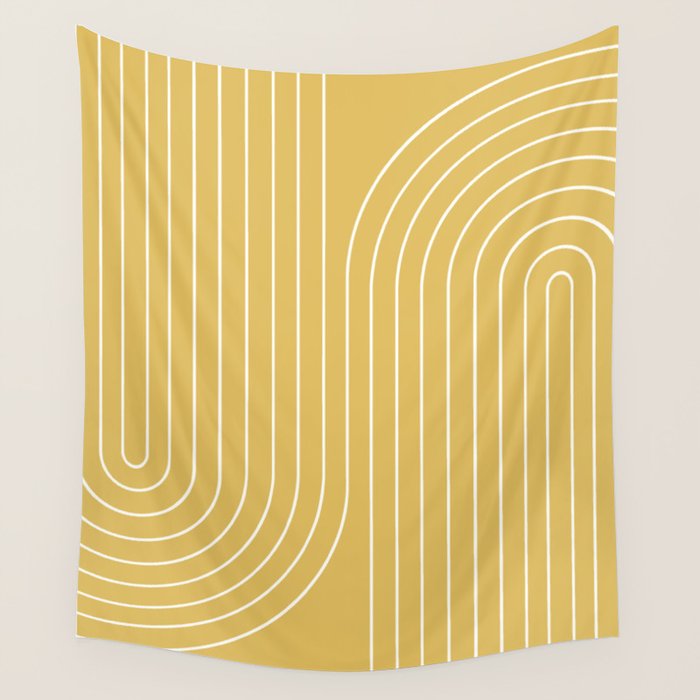 Minimal Line Curvature LXXIII Sunshine Yellow Mid Century Modern Arch Abstract Wall Tapestry Gallery Image 4