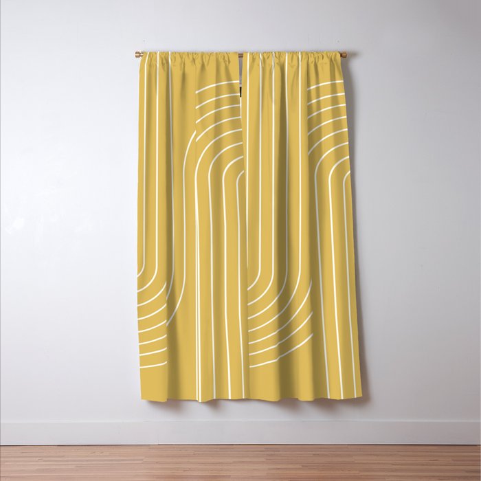 Minimal Line Curvature LXXIII Sunshine Yellow Mid Century Modern Arch Abstract Window Curtain Gallery Image 3
