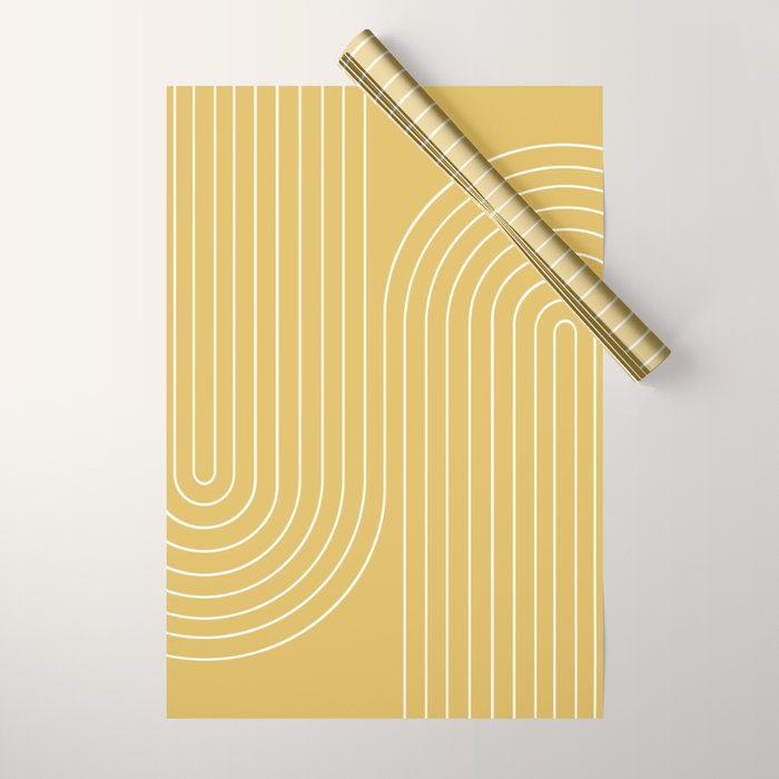Minimal Line Curvature LXXIII Sunshine Yellow Mid Century Modern Arch Abstract Wrapping Paper Gallery Image 1