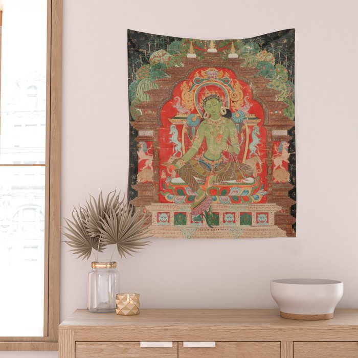 Green Tara 13th Century Tibetan Art Wall Tapestry Gallery Image 2