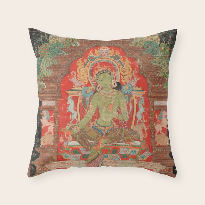 Green Tara 13th Century Tibetan Art Throw Pillow Gallery Image 6