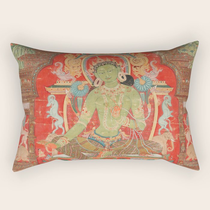 Green Tara 13th Century Tibetan Art Rectangular Pillow Gallery Image 2