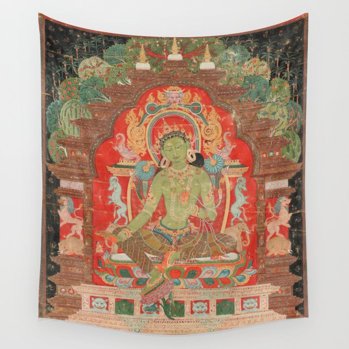 Green Tara 13th Century Tibetan Art Wall Tapestry Gallery Image 1