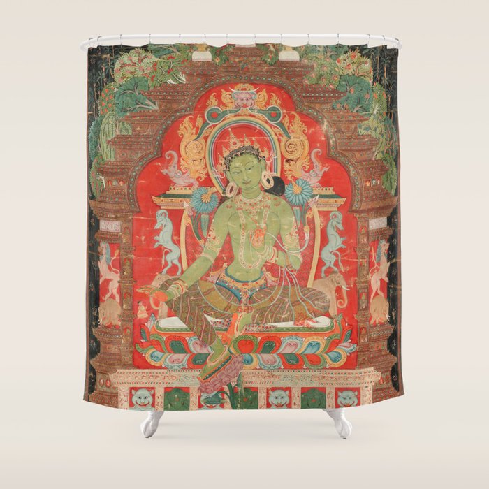 Green Tara 13th Century Tibetan Art Shower Curtain Gallery Image 1