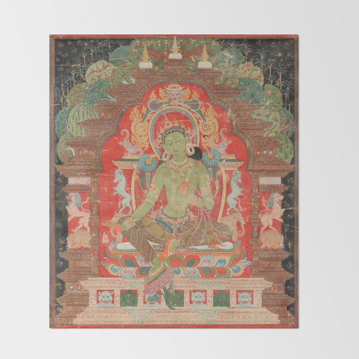 Green Tara 13th Century Tibetan Art Throw Blanket Gallery Image 2