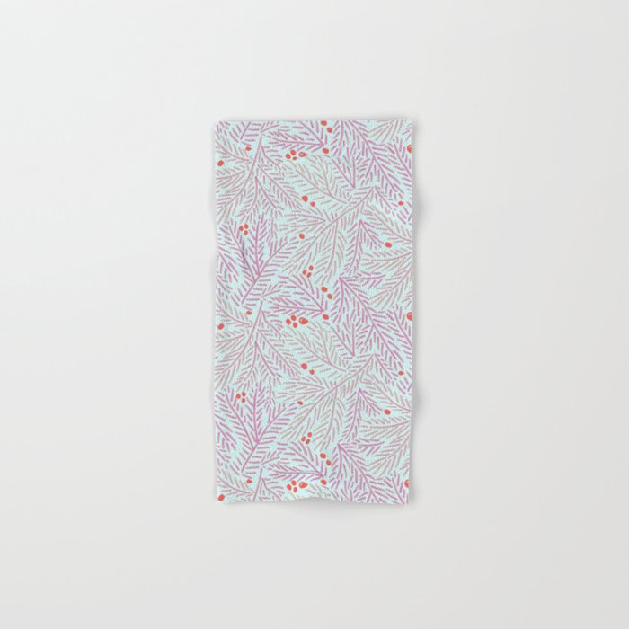 Winter Berries & Pine Branches in Teal & Pink Bath Towel Gallery Image 1