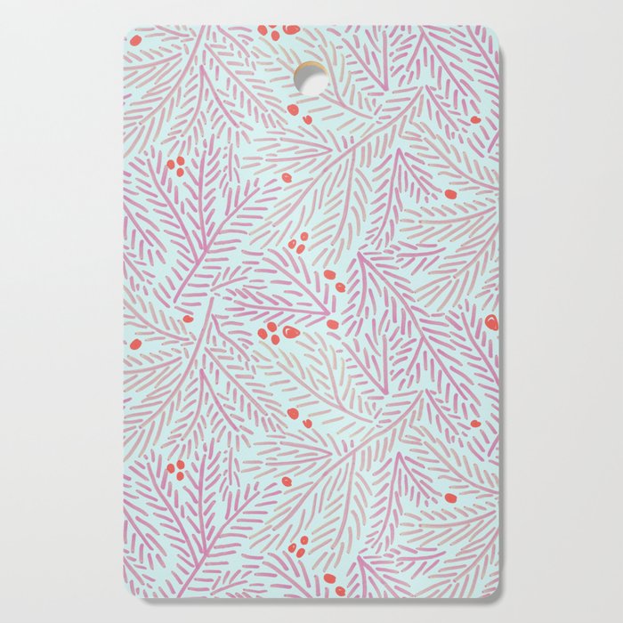 Winter Berries & Pine Branches in Teal & Pink Cutting Board Gallery Image 1