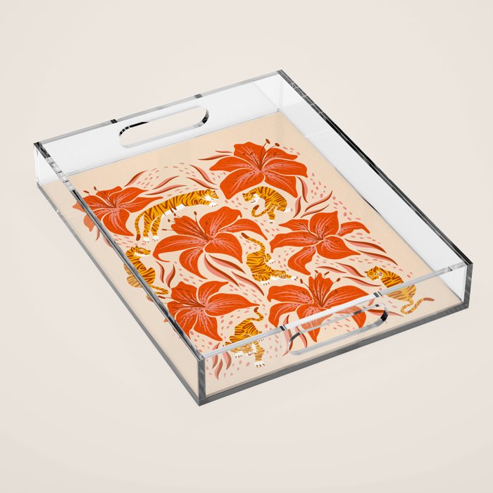 Tigers & Tiger Lilies - Retro Acrylic Tray Gallery Image 1