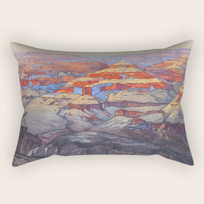 Grand Canyon Vintage Japanese Woodblock Print American Landscape Hiroshi Yoshida Rectangular Pillow Gallery Image 1