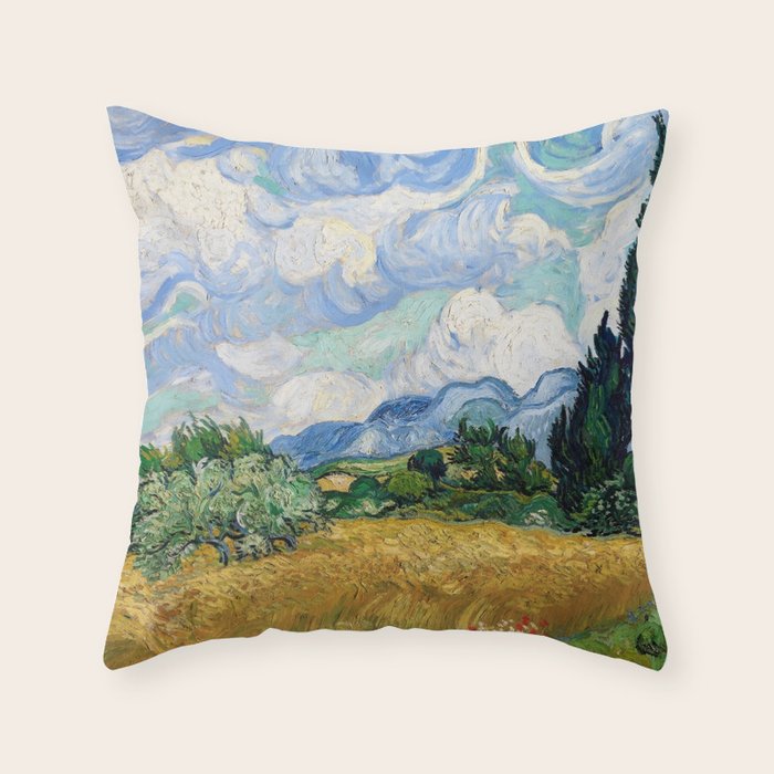 Wheat Field with Cypresses by Vincent van Gogh Throw Pillow Gallery Image 6