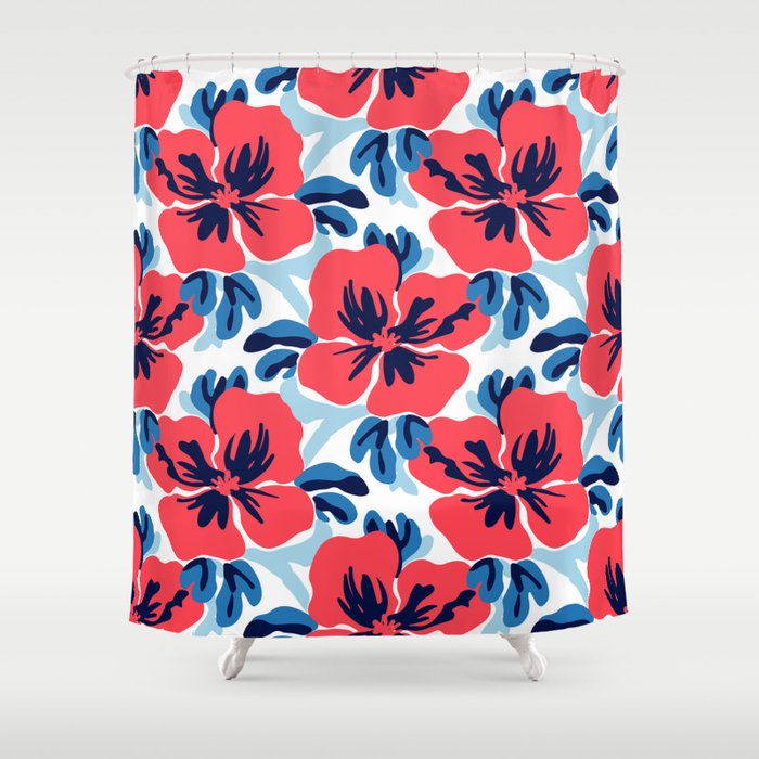 Tropical hibiscus summer flower art pattern Shower Curtain Gallery Image 1