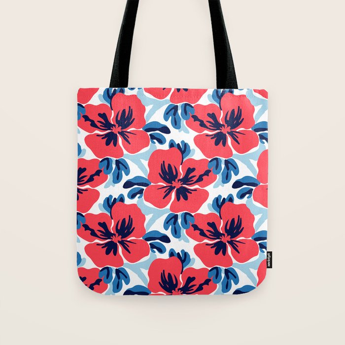 Tropical hibiscus summer flower art pattern Tote Bag Gallery Image 1