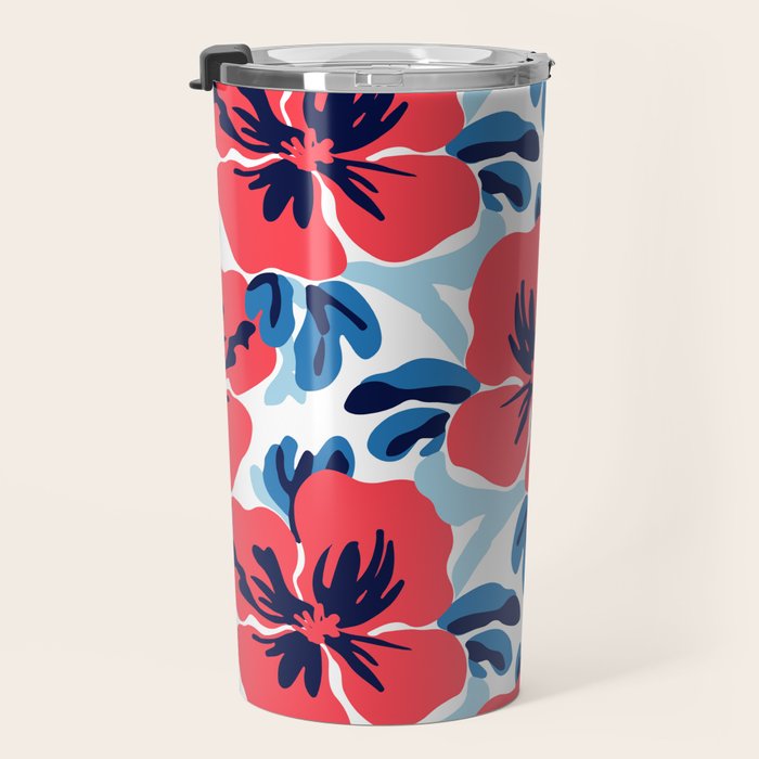 Tropical hibiscus summer flower art pattern Travel Mug Gallery Image 3
