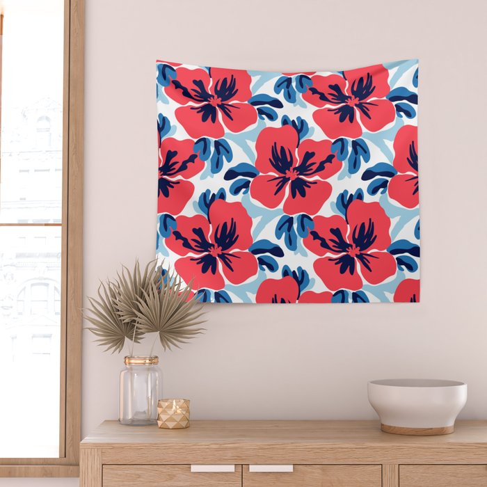 Tropical hibiscus summer flower art pattern Wall Tapestry Gallery Image 2