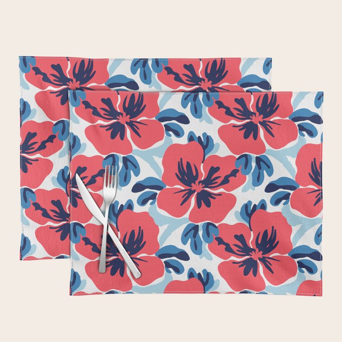 Tropical hibiscus summer flower art pattern Placemat Gallery Image 1