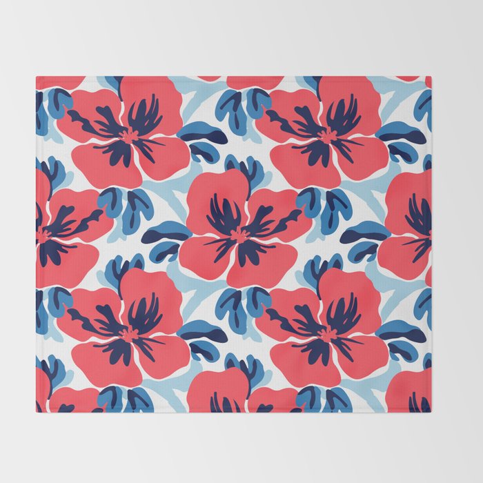 Tropical hibiscus summer flower art pattern Throw Blanket Gallery Image 2