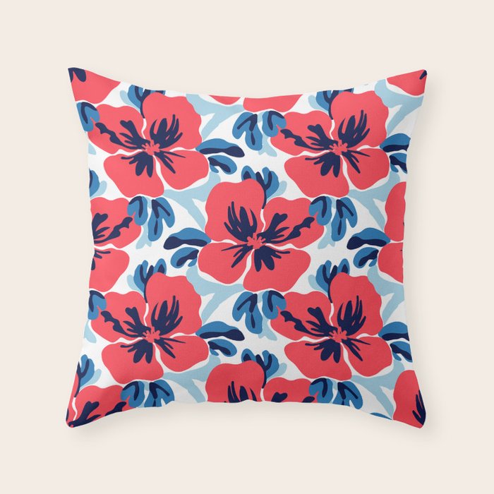Tropical hibiscus summer flower art pattern Throw Pillow Gallery Image 6