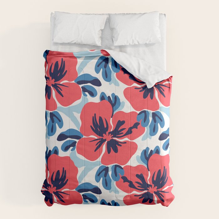 Tropical hibiscus summer flower art pattern Comforter Gallery Image 1