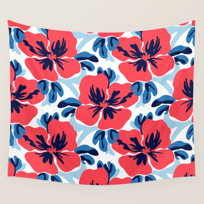 Tropical hibiscus summer flower art pattern Wall Tapestry Gallery Image 4
