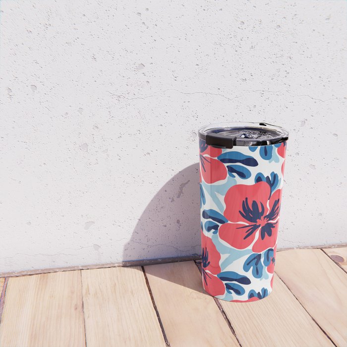 Tropical hibiscus summer flower art pattern Travel Mug Gallery Image 4