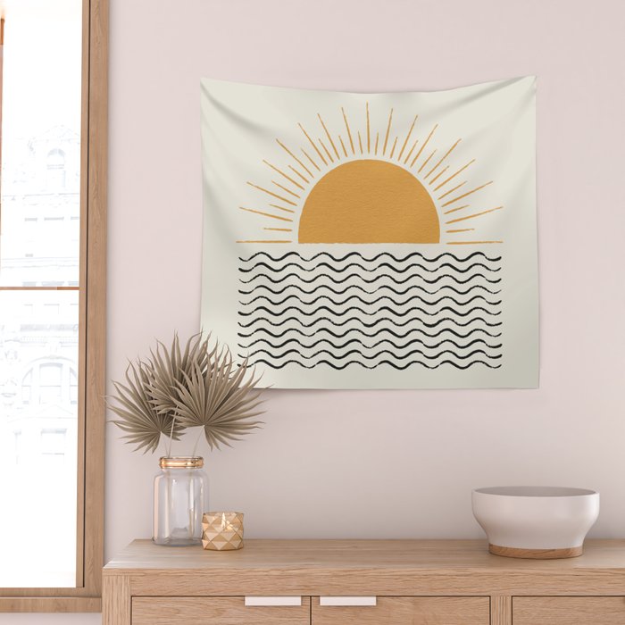 Sunrise Ocean -  Mid Century Modern Style Wall Tapestry Gallery Image 2