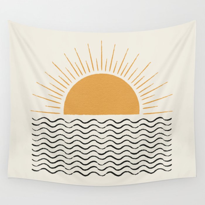 Sunrise Ocean -  Mid Century Modern Style Wall Tapestry Gallery Image 4