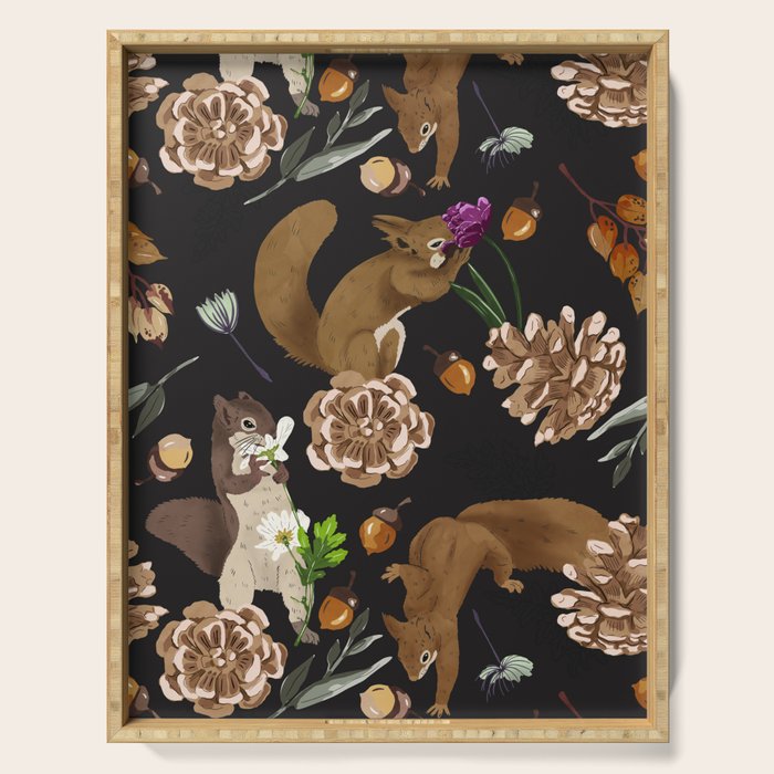 Squirrel flowering dark meadow Serving Tray Gallery Image 1