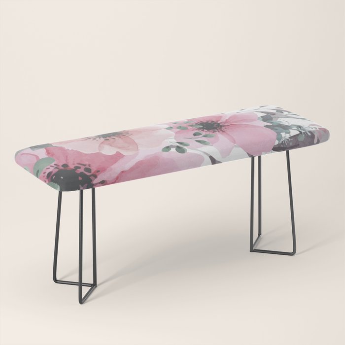 Floral Watercolor, Pink and Gray, Watercolor Print Bench Gallery Image 1
