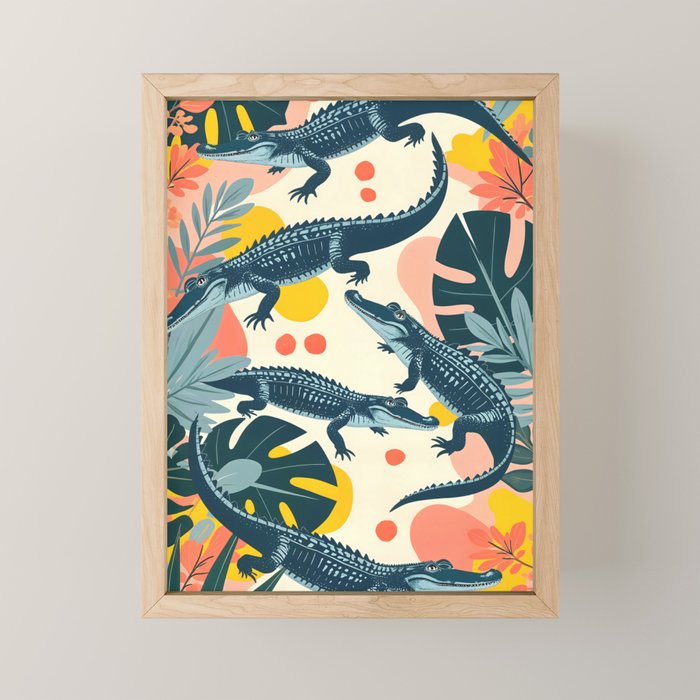 Crocs_Crocodiles Wildlife Animals_Whimsical Quirky Illustration_Bohemian Tropical Pastel Painting Mini Art Print Gallery Image 1