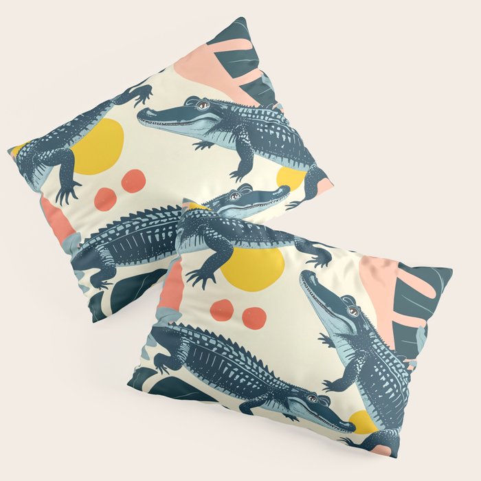 Crocs_Crocodiles Wildlife Animals_Whimsical Quirky Illustration_Bohemian Tropical Pastel Painting Pillow Sham Gallery Image 3