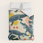 Crocs_Crocodiles Wildlife Animals_Whimsical Quirky Illustration_Bohemian Tropical Pastel Painting Comforter Gallery Image 6