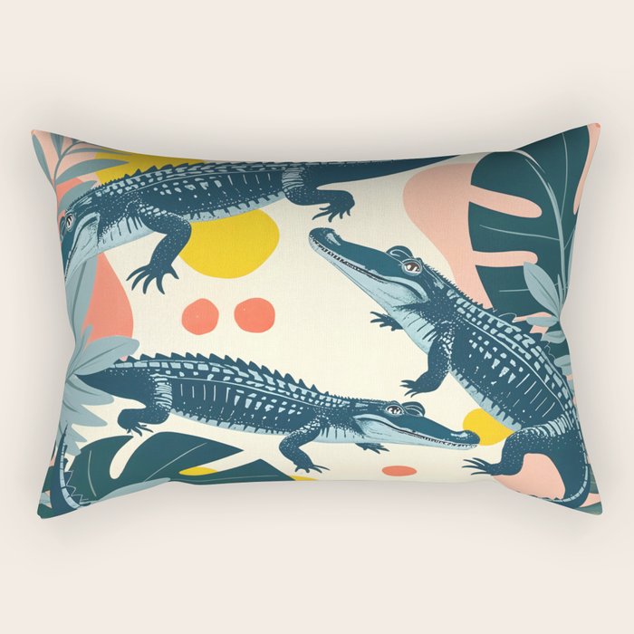 Crocs_Crocodiles Wildlife Animals_Whimsical Quirky Illustration_Bohemian Tropical Pastel Painting Rectangular Pillow Gallery Image 2