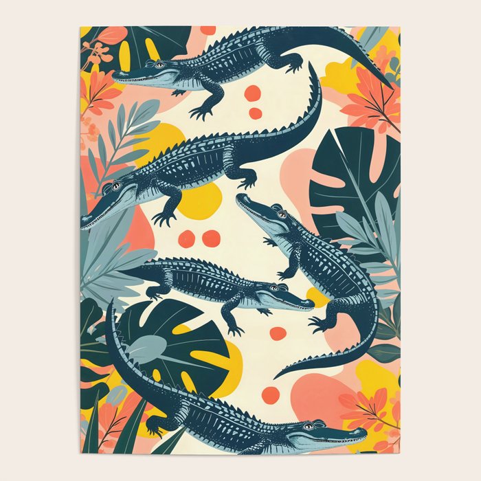 Crocs_Crocodiles Wildlife Animals_Whimsical Quirky Illustration_Bohemian Tropical Pastel Painting Poster Gallery Image 4