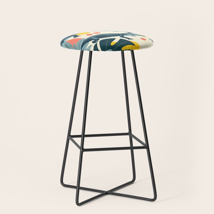 Crocs_Crocodiles Wildlife Animals_Whimsical Quirky Illustration_Bohemian Tropical Pastel Painting Stool Gallery Image 1