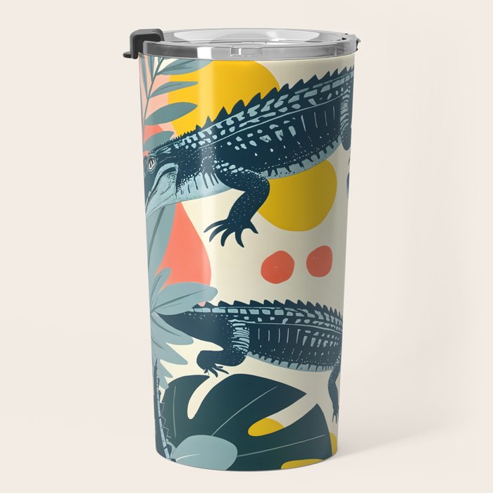 Crocs_Crocodiles Wildlife Animals_Whimsical Quirky Illustration_Bohemian Tropical Pastel Painting Travel Mug Gallery Image 3