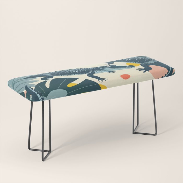 Crocs_Crocodiles Wildlife Animals_Whimsical Quirky Illustration_Bohemian Tropical Pastel Painting Bench Gallery Image 1