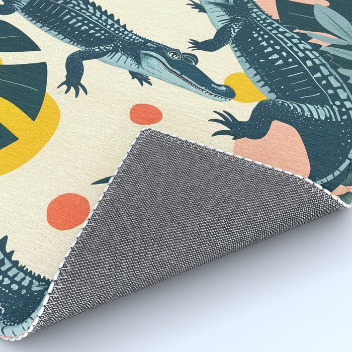 Crocs_Crocodiles Wildlife Animals_Whimsical Quirky Illustration_Bohemian Tropical Pastel Painting Rug Gallery Image 4
