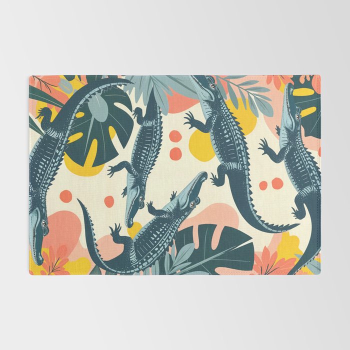 Crocs_Crocodiles Wildlife Animals_Whimsical Quirky Illustration_Bohemian Tropical Pastel Painting Rug Gallery Image 2