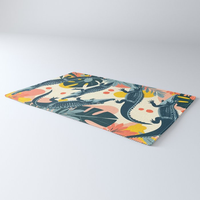 Crocs_Crocodiles Wildlife Animals_Whimsical Quirky Illustration_Bohemian Tropical Pastel Painting Rug Gallery Image 3