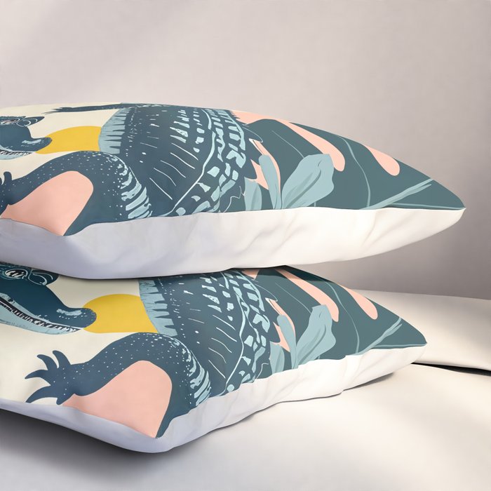 Crocs_Crocodiles Wildlife Animals_Whimsical Quirky Illustration_Bohemian Tropical Pastel Painting Pillow Sham Gallery Image 3