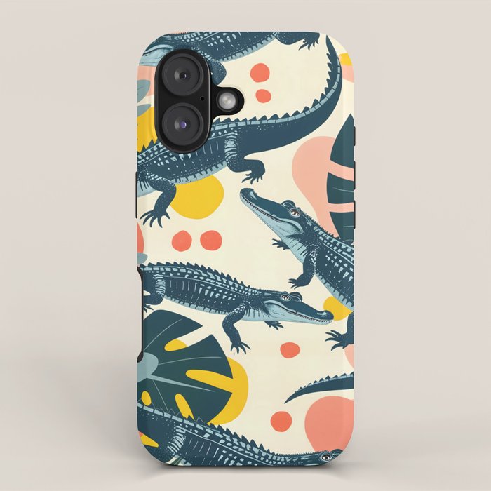 Crocs_Crocodiles Wildlife Animals_Whimsical Quirky Illustration_Bohemian Tropical Pastel Painting iPhone Case Gallery Image 1
