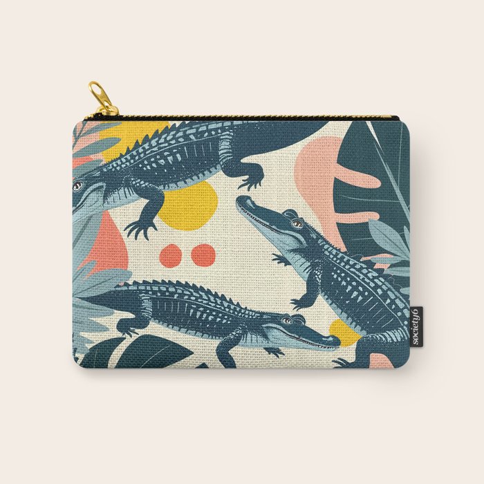 Crocs_Crocodiles Wildlife Animals_Whimsical Quirky Illustration_Bohemian Tropical Pastel Painting Carry All Pouch Gallery Image 1