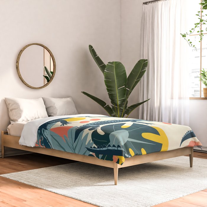 Crocs_Crocodiles Wildlife Animals_Whimsical Quirky Illustration_Bohemian Tropical Pastel Painting Comforter Gallery Image 2