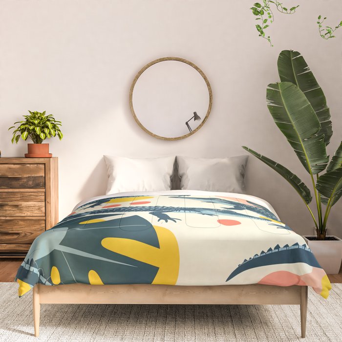 Crocs_Crocodiles Wildlife Animals_Whimsical Quirky Illustration_Bohemian Tropical Pastel Painting Comforter Gallery Image 3