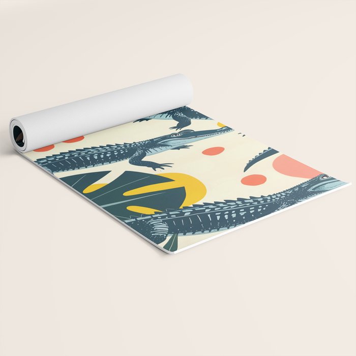 Crocs_Crocodiles Wildlife Animals_Whimsical Quirky Illustration_Bohemian Tropical Pastel Painting Yoga Mat Gallery Image 2