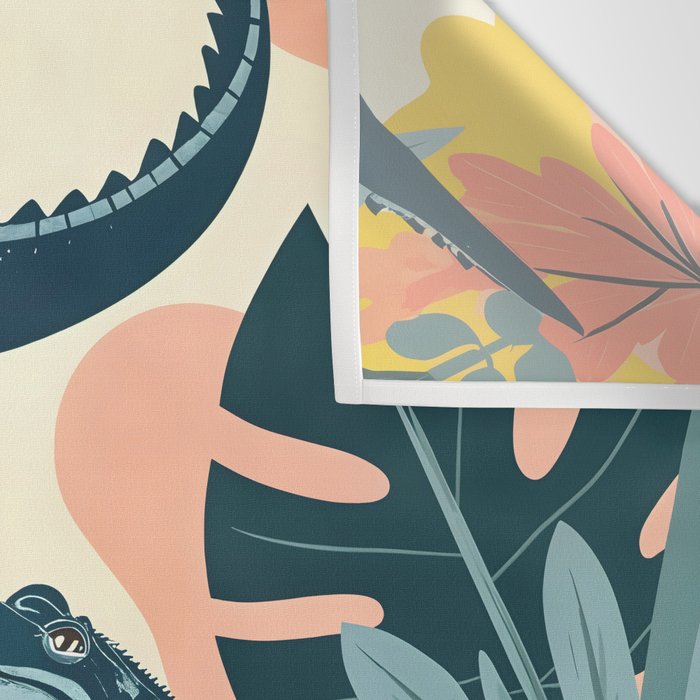 Crocs_Crocodiles Wildlife Animals_Whimsical Quirky Illustration_Bohemian Tropical Pastel Painting Wall Tapestry Gallery Image 3